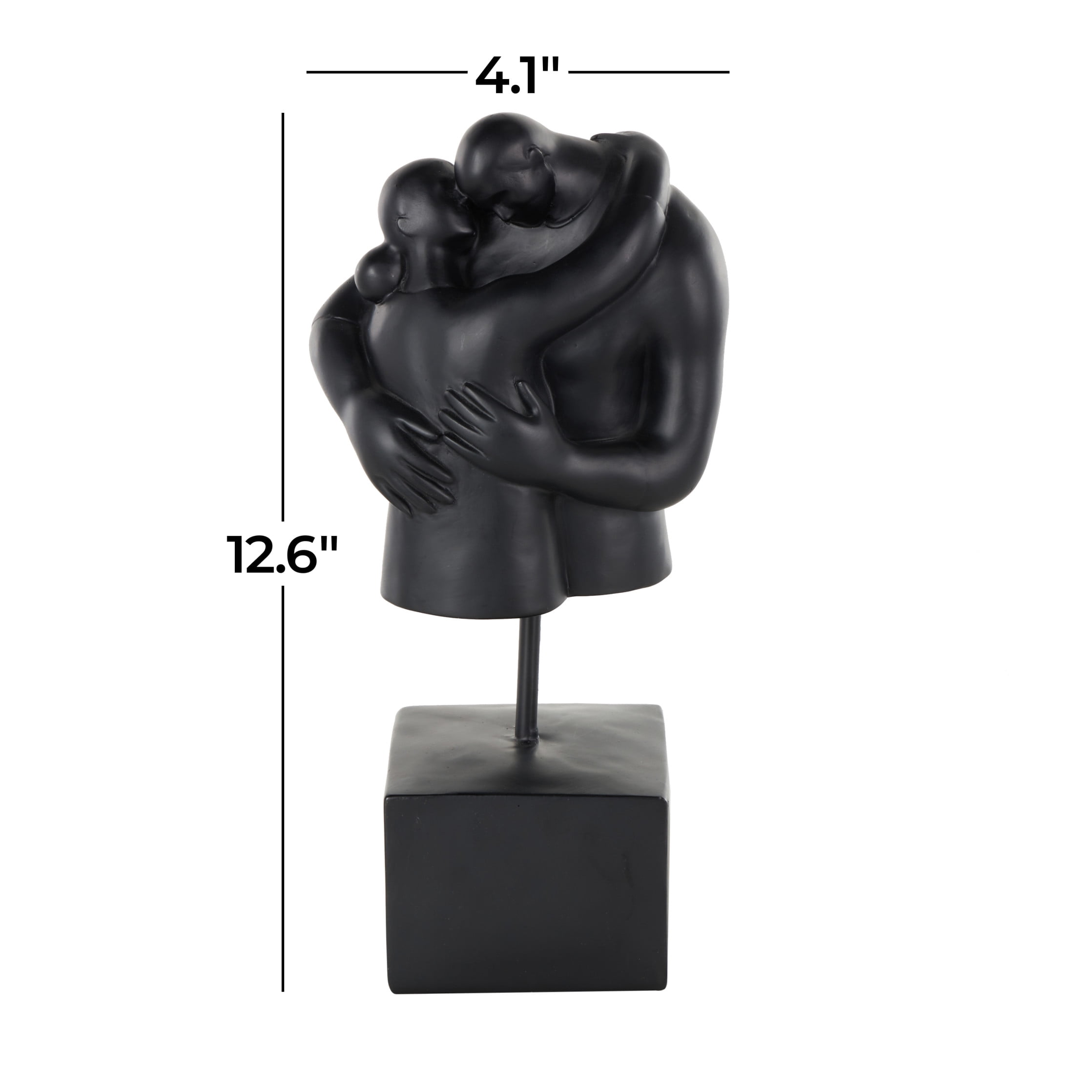 6" x 13" Black Resin Hugging People Sculpture with Square Base, by DecMode
