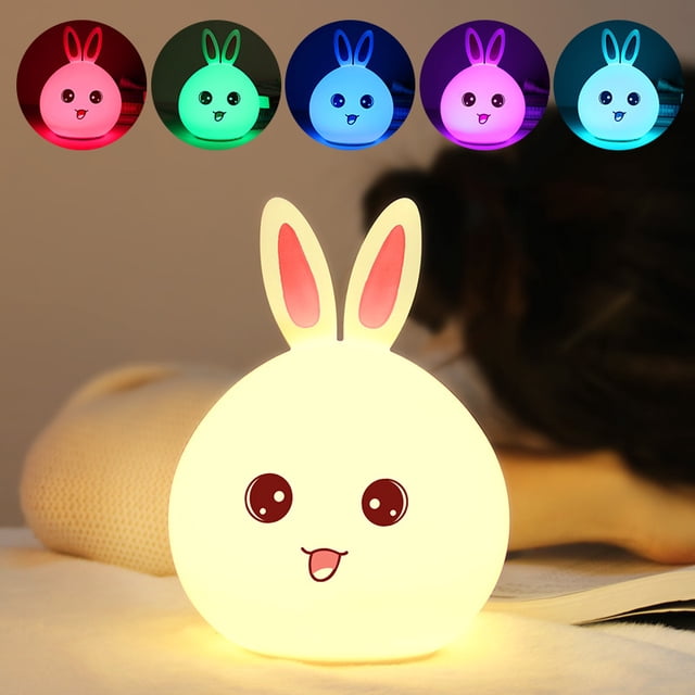 LED Night Lights ,Bunny Silicone Cute Night Light with Touch - Portable and Color Changing Bright Night Lamp