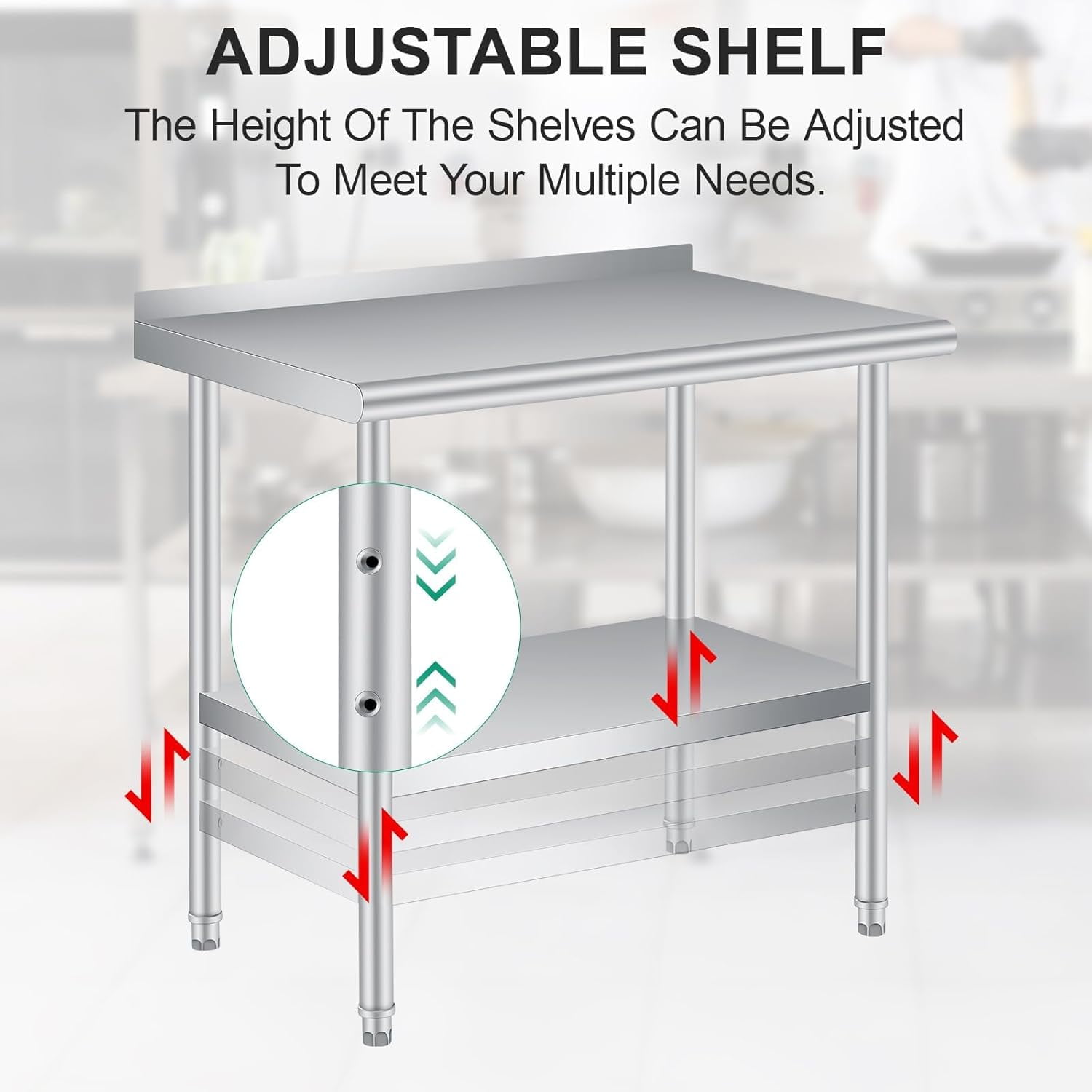 Stainless Steel Commercial Kitchen Worktable – Heavy Duty Prep Table with Backsplash, Adjustable Under Shelf, 36 x 24 Inches for Restaurant, Home & Outdoor
