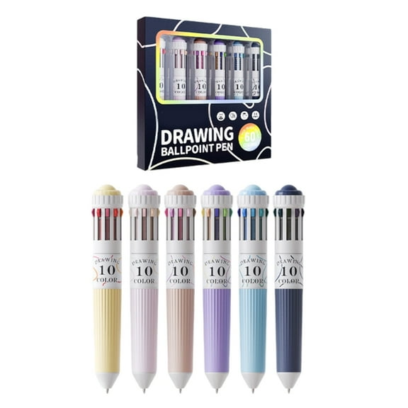 6Pcs 10-Color-in-1 Ballpoint Retractable Multicolor Pen for Daily Journaling