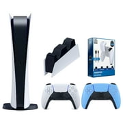 Sony Playstation 5 Digital Edition Console with Extra Blue Controller, DualSense Charging Station and Surge PowerPack Battery Pack & Charge Cable Bundle