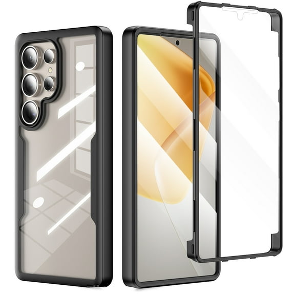 Elegant Choise Case for Samsung Galaxy S25 Ultra/S25 Plus/S25 with Built-in Screen Protector Full Cover, Black