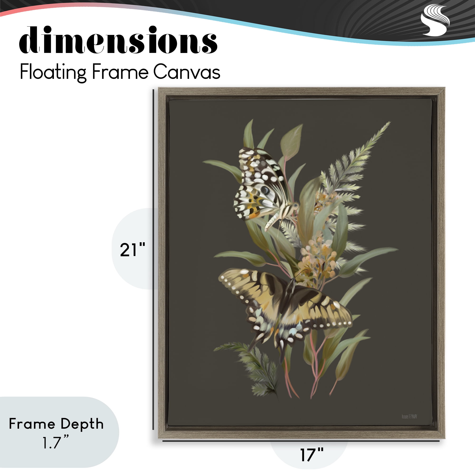 Stupell Industries Twin Swallowtails & Greenery Brown Framed Floater Canvas Wall Art, design by House Fenway