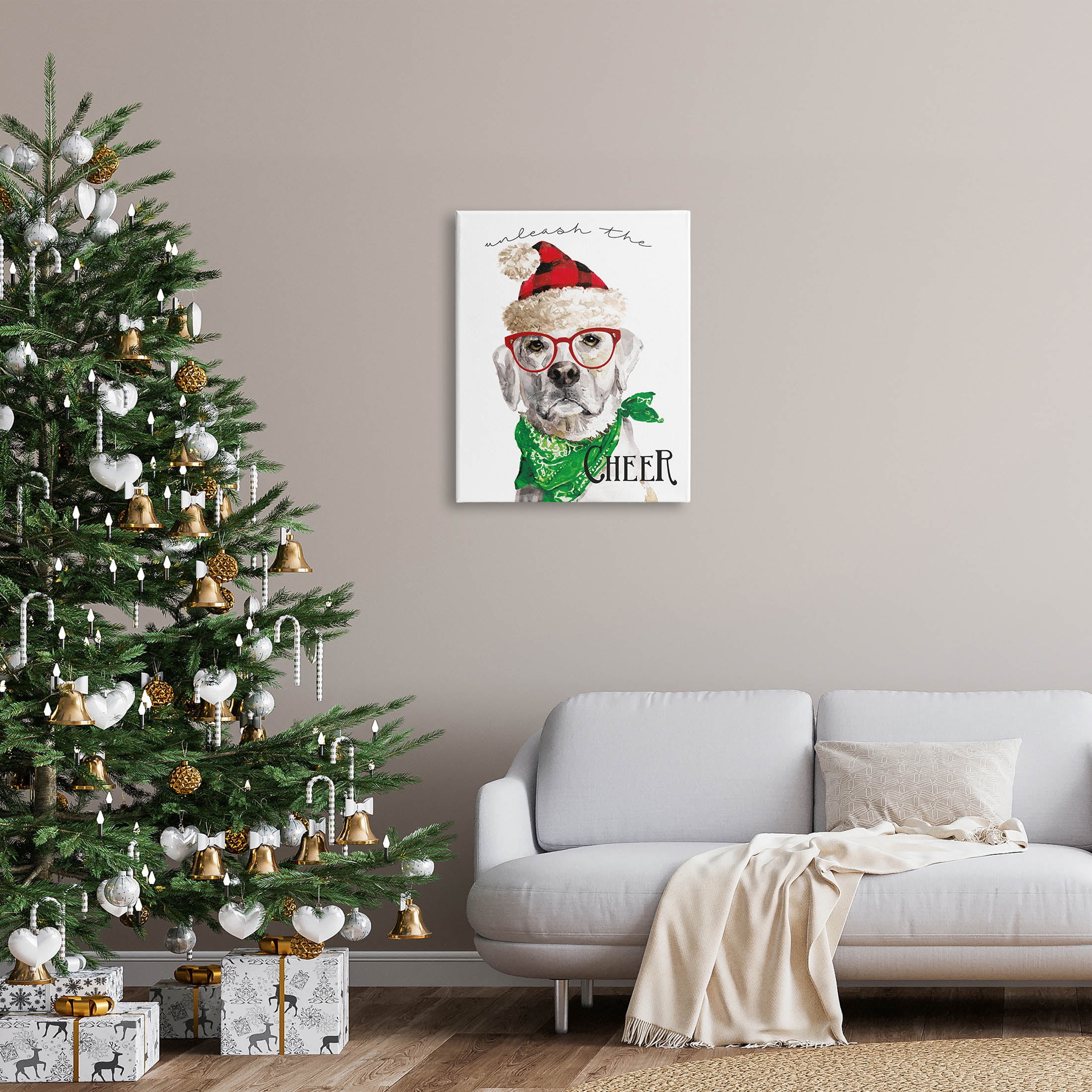 Stupell Industries Unleash The Cheer Holiday Dog Graphic Art Gallery Wrapped Canvas Print Wall Art, Design by Livi Finn