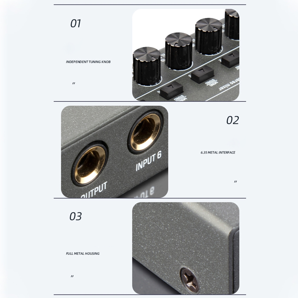 lanema Ultra-Low-Noise 8-Channel Line Mixer Mini Mixer Audio Type-C Powered Mixer for Electronic Instruments,Computers