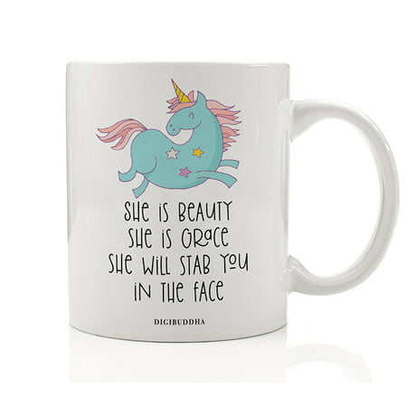 Beauty & Grace Blue Unicorn Mug Gift Idea Funny Horned Horse Woman's Birthday Christmas Holiday Present for Female Family Friend Lady Coworker 11oz Ceramic Coffee Beverage Tea Cup by (Best Friend Birthday Gift Basket Ideas)