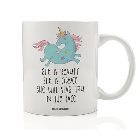 Beauty & Grace Blue Unicorn Mug Gift Idea Funny Horned Horse Woman's Birthday Christmas Holiday Present for Female Family Friend Lady Coworker 11oz Ceramic Coffee Beverage Tea Cup by (Funny Gift Ideas For Your Best Friend)