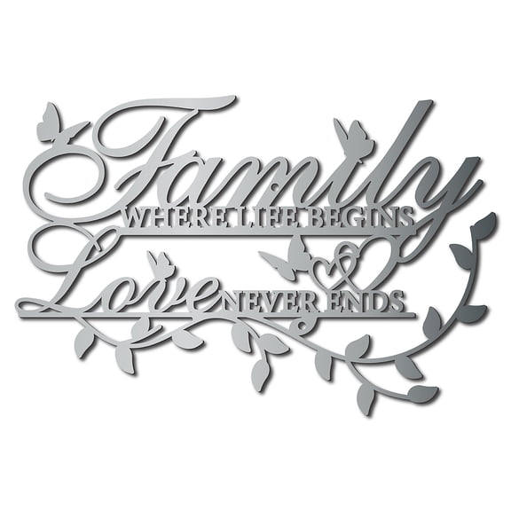 Family Where Life Begins Love Never Ends Word Sign Metal Wall Decor Home Family Wall Art Decorations for Living Room Bedroom Kitchen Indoor