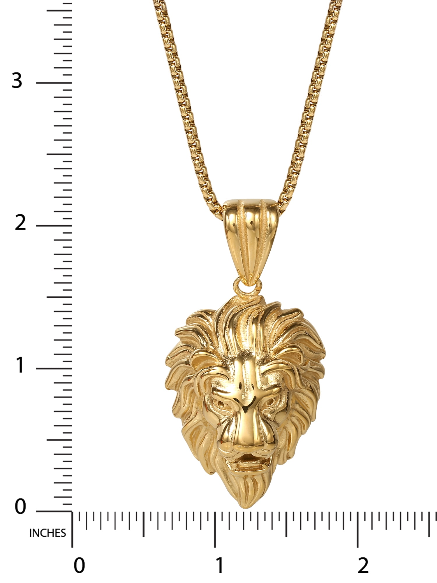Brilliance Fine Jewelry Men's Stainless Steel Yellow Gold-Plated Lion Pendant Necklace, 22" Chain