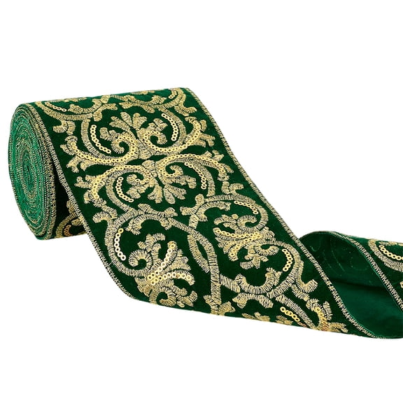 4 inch Wide Jacquard Ribbon 5 Yards Boho Emobridered Ribbon Ethnic Style Green Fabric Trim Fringe