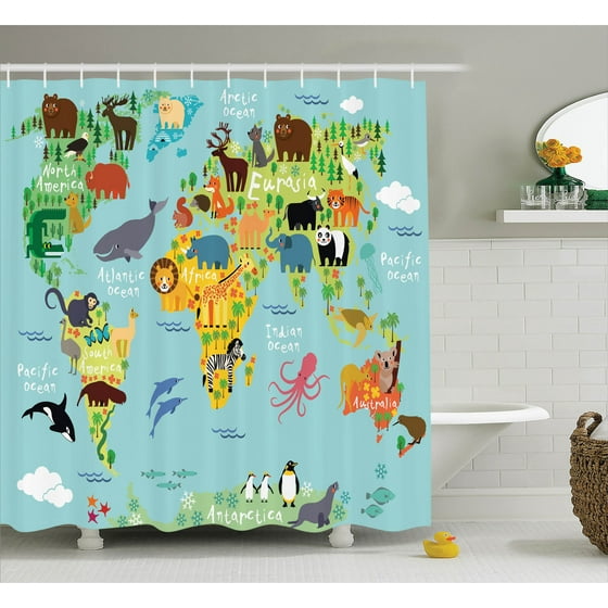 Wanderlust Decor Shower Curtain Set Animal Map The
