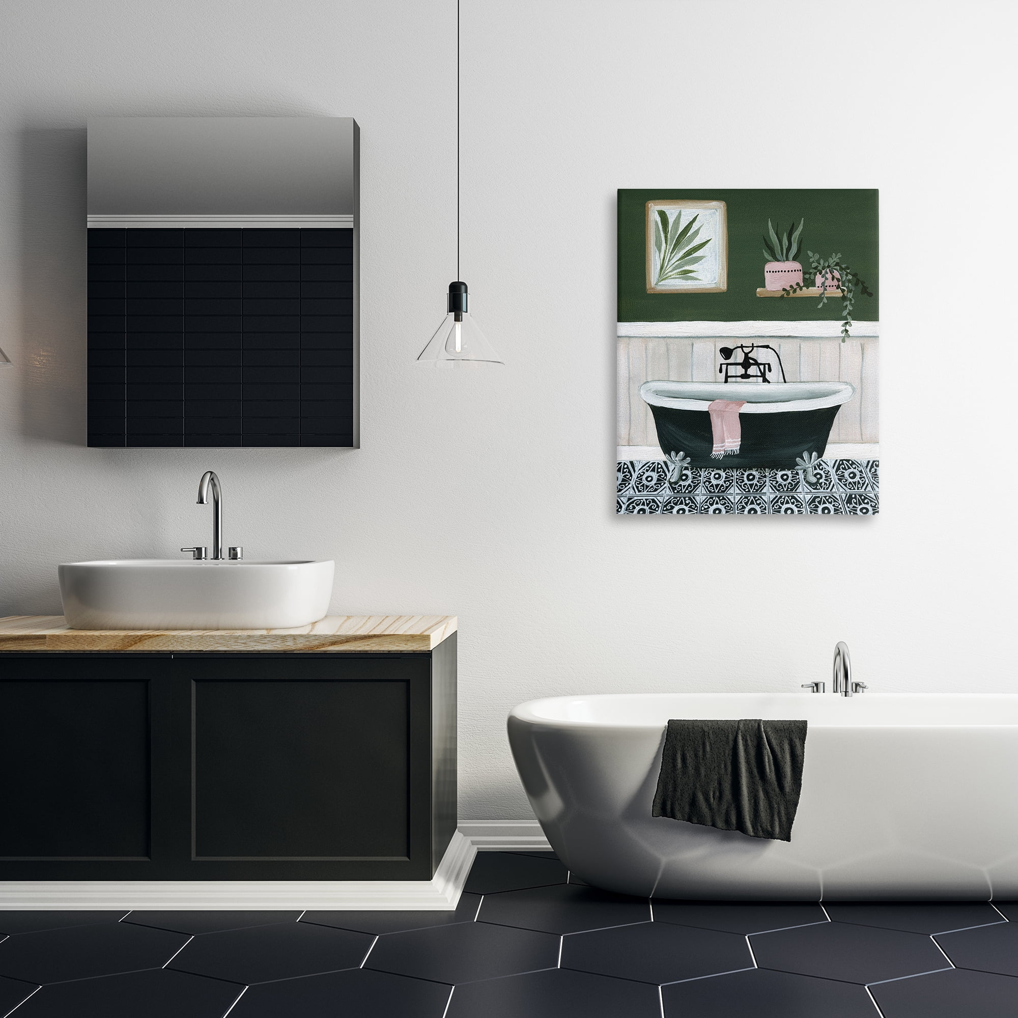 Stupell Industries Green Bathroom Scene Typography Painting Gallery Wrapped Canvas Art Print Wall Art, 30 x 40