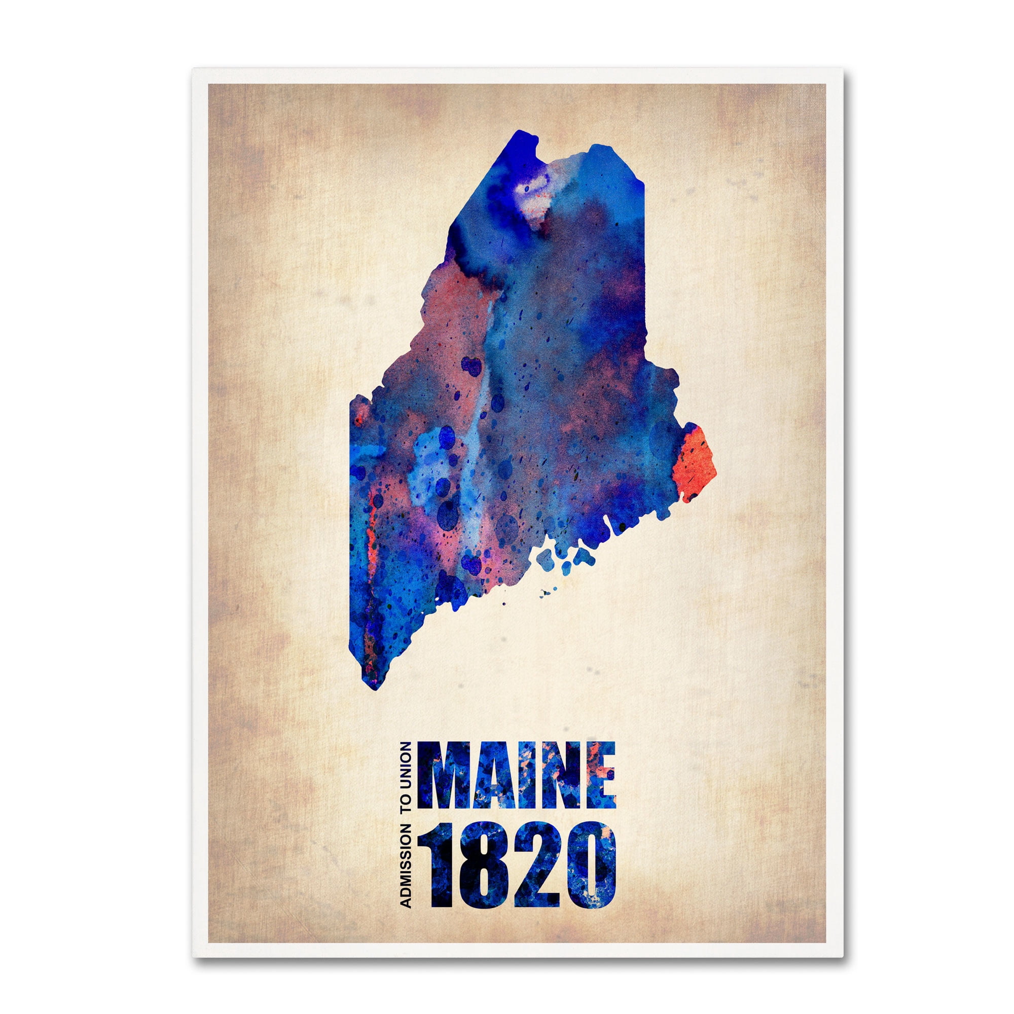Trademark Fine Art "Maine Watercolor Map" Canvas Art by Naxart