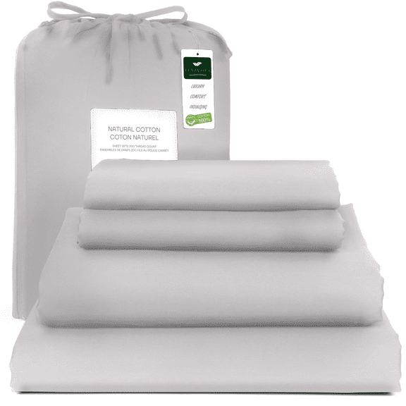 Lenzuola (Gray, Queen) 100% Natural Cotton 4 Piece Bed Sheets Set - Deep Pocket Sheets with Elastic All Around - Sateen Weave, Breathable & Cooling