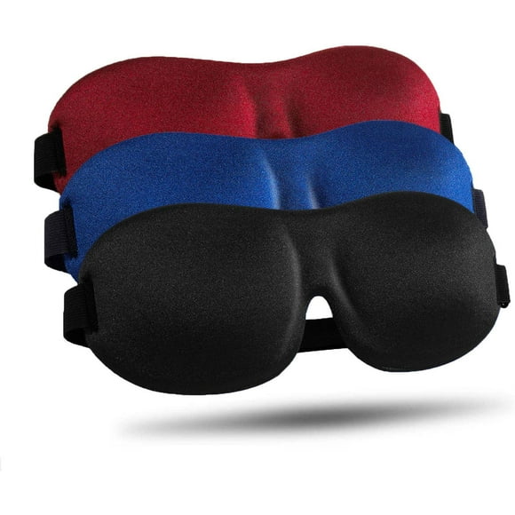 Masque de Sommeil, Lot de 3, Masque pour les Yeux 3D Profilé Amélioré 100 % Occultant pour Dormir avec Sangle Ajustable, Bandeau de Nuit Confortable et Doux pour Femmes et Hommes, Lunettes pour les Voyages/siestes