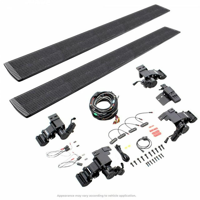 Go Rhino Running Board 20443974T E-Board E1; Protective Bedliner Coating; Black; Aluminum; Lighted; Rocker Panel Mount
