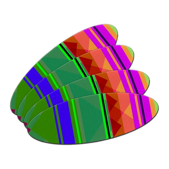 Geometric Squares Teal Magenta Orange Oval Nail File Emery Board 4 Pack