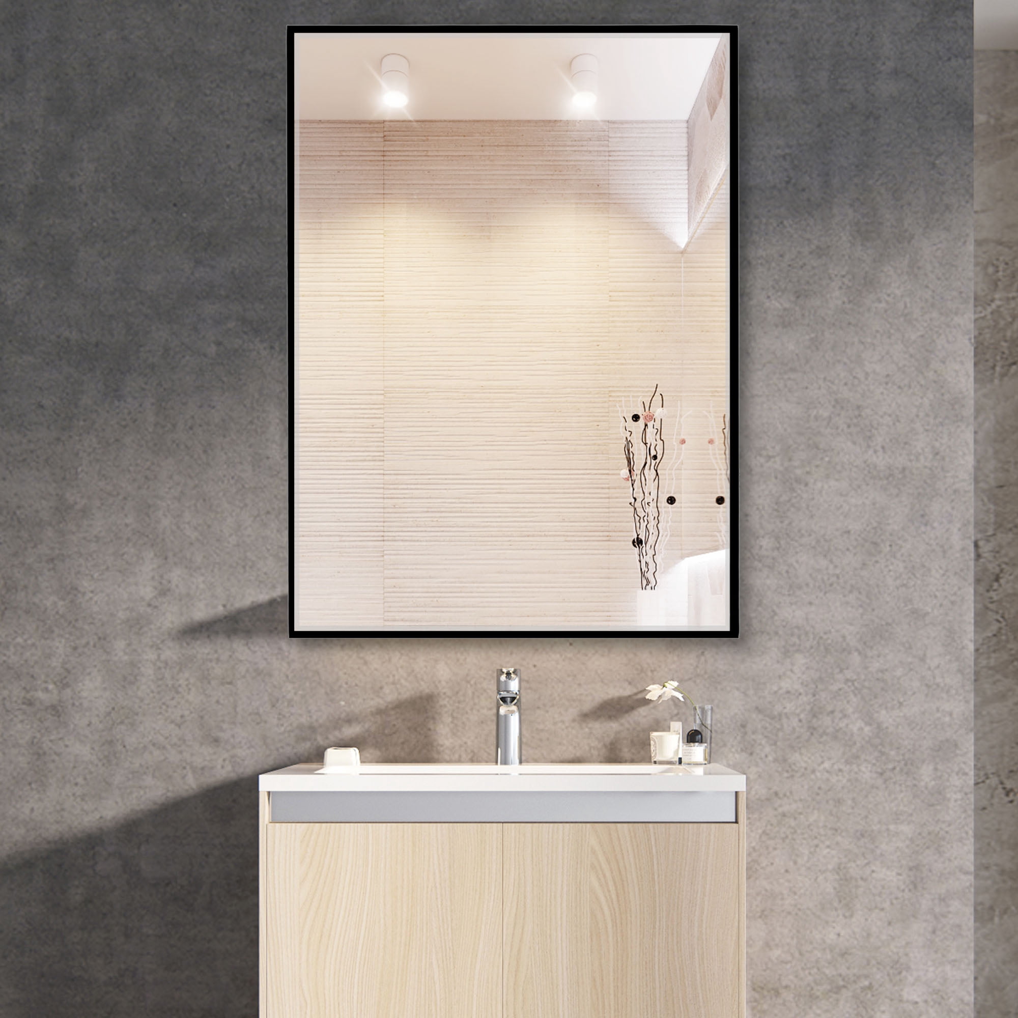 Floor Mirror Wall Mounted Leaning Hanging Rectangle Black 38"x26"