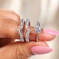 thumbnail image 4 of vylahjewellery Round Cut Diamond Bridal Ring Set for Women Engagement Solitaire Ring Curved Wedding Enhancer Ring 925 Sterling Silver Anniversary Ring, 4 of 6