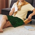 thumbnail image 4 of Mens Pajama Shorts, Green Sparkling Sleep Shorts Men Pajama Bottoms Lounge PJ Shorts with Pockets, 4 of 6