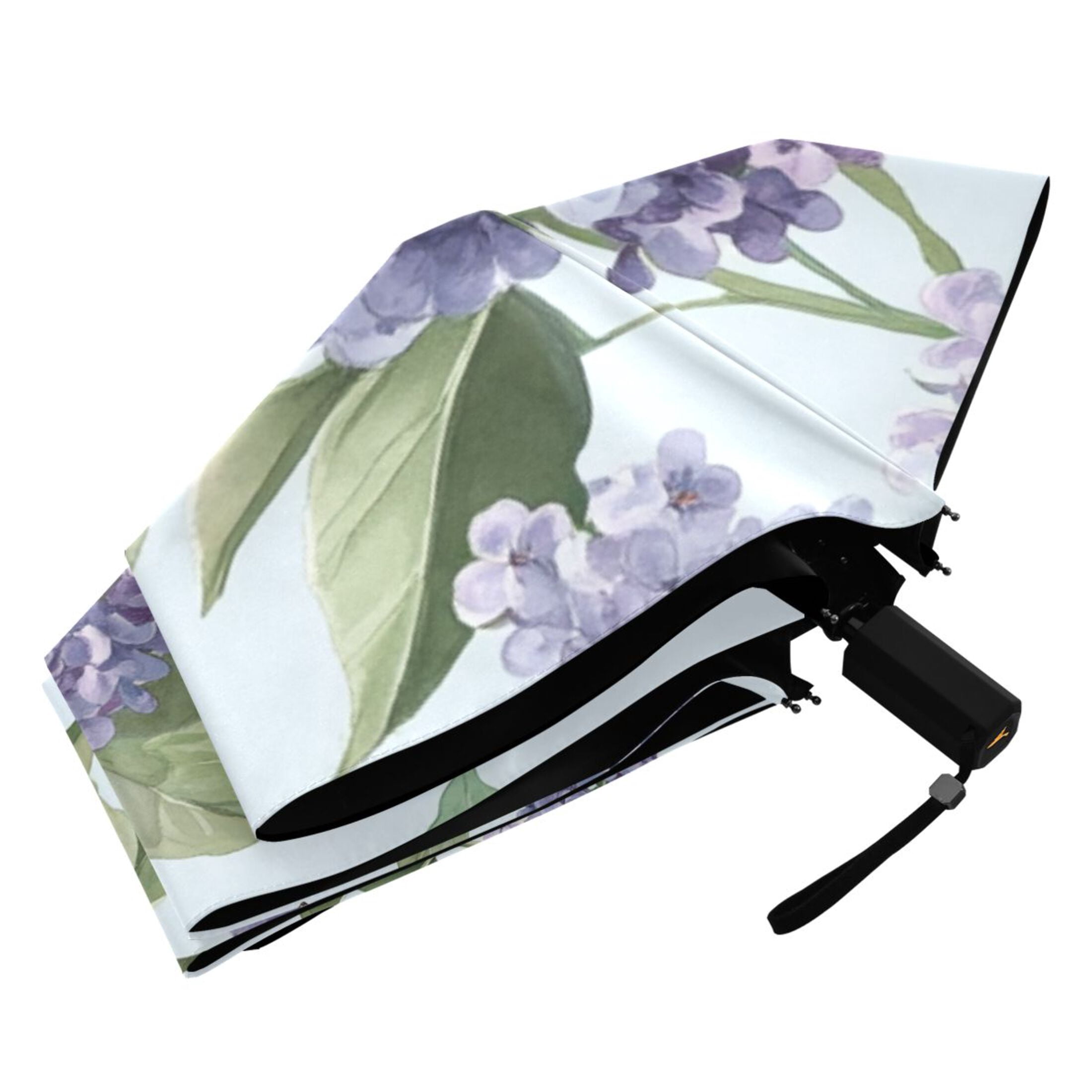 Beautiful Lilac Flowers and Butterflies All Weather Umbrella Triple Folding Parasol 6 Ribs UV Protection Portable