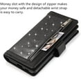 thumbnail image 5 of Wallet Case for Samsung Galaxy S22 Ultra 5G, Magnetic Handbag Zipper Pocket PU Leather Flip with 9 Card Slots and Wrist Strap Folio TPU Inner Stand Case - Black, 5 of 15