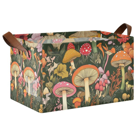 Yayeee Foldable Storage Basket for Shelves with Handles Waterproof Cloth Bins, Colorful Mushroom