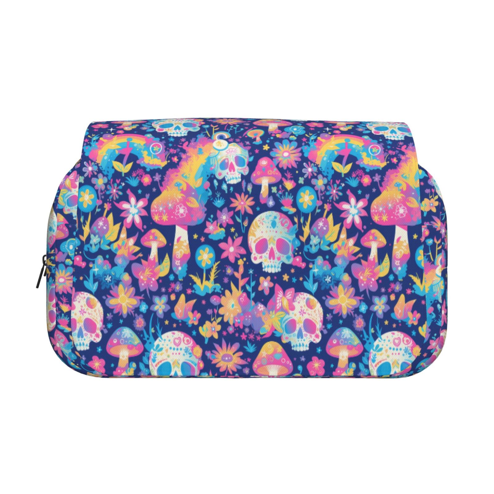 Rateoe mushroom Skull rainbow color Pattern Double Clamshell Pen Case, Storage Organizer with Two Zipper Compartments– Holds Up to 50 Pencils & Pens