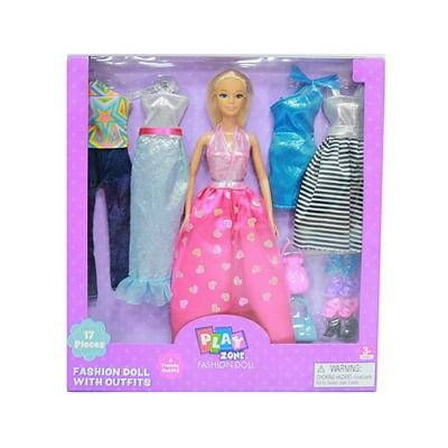 Pink Heart Dress Fashion Doll with Outfits (17 Piece)