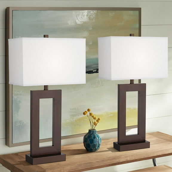 360 Lighting Marshall 30 1/4" Tall Open Window Large Modern End Table Lamps Set of 2 Brown Bronze Finish Living Room Bedroom