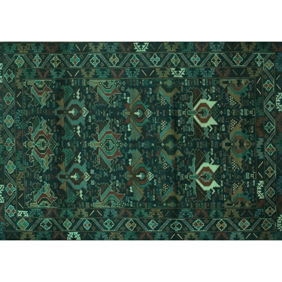 Ahgly Company Machine Washable Indoor Rectangle Persian Turquoise Blue Traditional Area Rugs, 5' x 7'