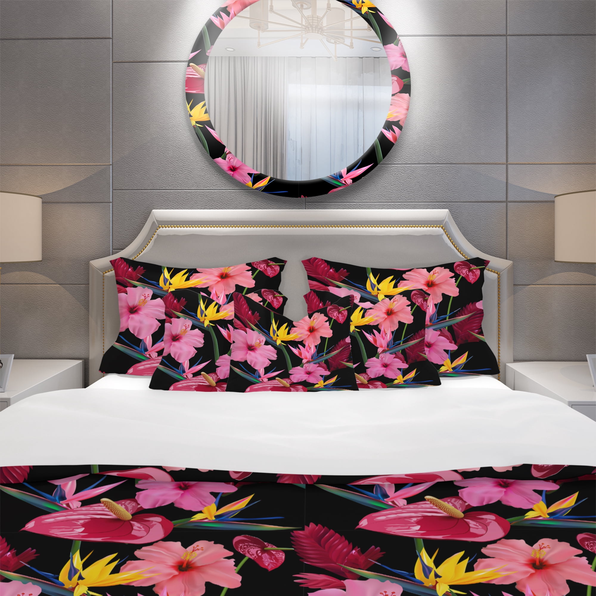Designart 'Pattern of Tropical Pink Flowers' Tropical Duvet Cover Set