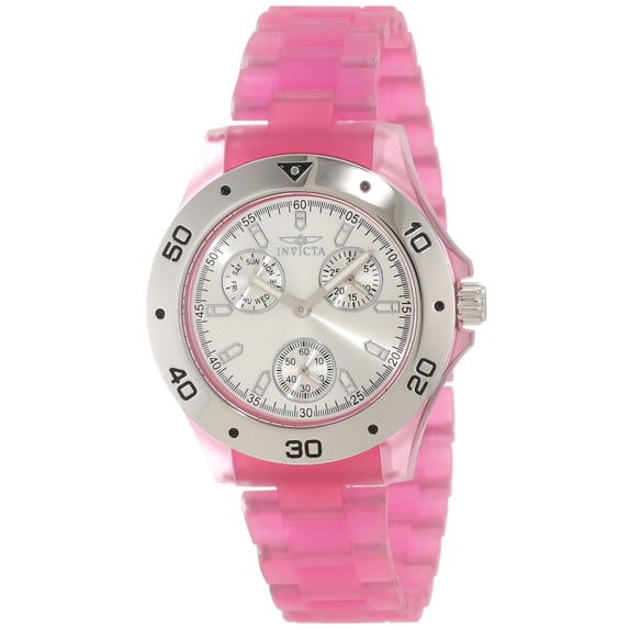 Invicta Women's 1658 Silver Dial Pink Frosted Plastic Anatomic Bracelet Watch