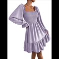 thumbnail image 2 of Vestido Mini de Fiesta Fluido con Escote Cuadrado, Larga, Volantes y Farol para Mujer Púrpura S, 2 of 10