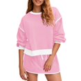 thumbnail image 2 of WTOBBY Women's Fashionable Loose Fit Round Neck Long Sleeve Two-Piece Suit, Casual Outfit for Daily Wear, Comfortable Tracksuit for Women, Perfect for Home Lounge Streetwear,Pink L, 2 of 7