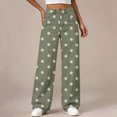 thumbnail image 2 of Ltctricy Girls Pants Polka Dot Wide Leg Trousers with Pockets High Waisted Kids Pants Fall Casual Streetwear(Army Green,11-12 Years), 2 of 7