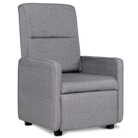 Circle Lounger - Gymax Manual Single Sofa Chair Foldable-Back Lounger Linen Accent Armchair w/ Footrest