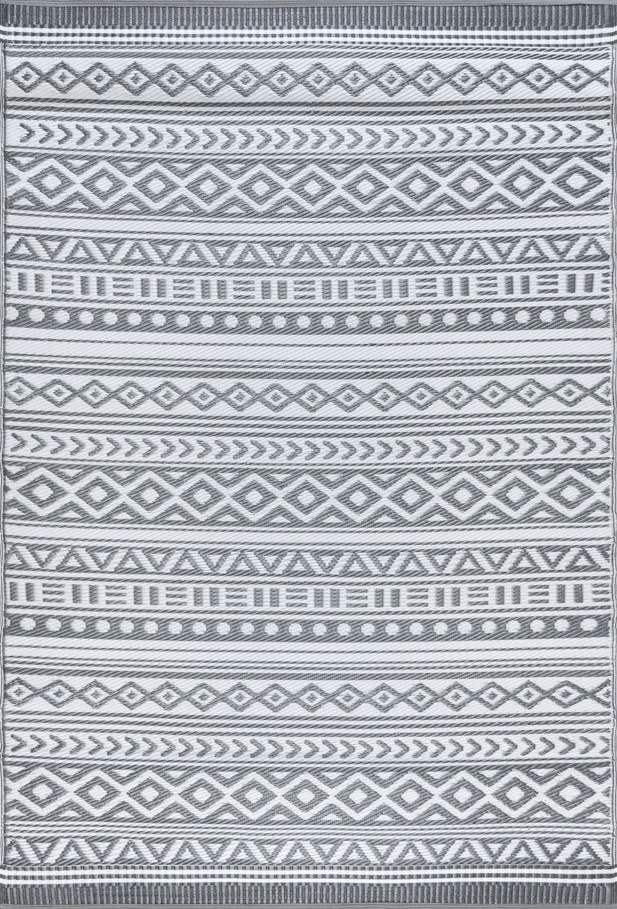 8x10 Reversible Gray and White Polypropylene Outdoor Stripe Area Rug
