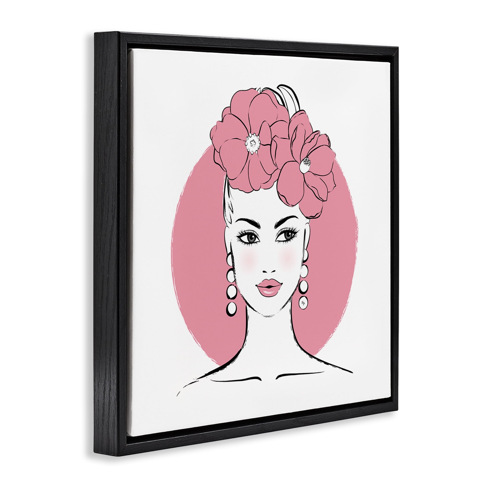 Stupell Industries Pink Lady Portrait Novelty Painting Black Floater Framed Art Print Wall Art, 18 x 18