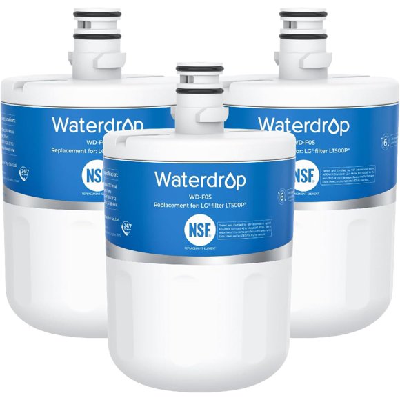 Waterdrop 5231JA2002A Refrigerator Water Filter, Replacement for LG®LT500P®, GEN11042FR-08, ADQ72910911, ADQ72910901, Kenmore® 9890, 46-9890, LFX25974ST, LMX25964ST, 3 Pack, Package May Vary