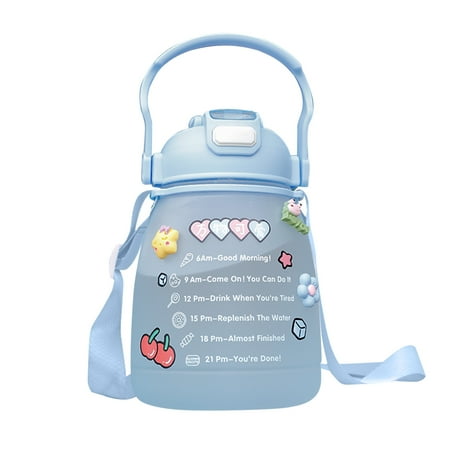 

Smrinog 1300ml Large Capacity Cute Girl Water Bottle Plastic Straw Water Cup (Blue)