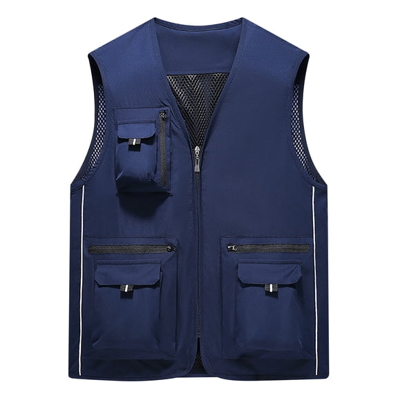 Krdevn Male Casual Solid Vest Coat Stand Collar Multi Pocket Sleeveless Zipper Pocket Coat Vest,Tank Tops Men,L