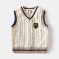 thumbnail image 2 of Enyan Baby Boys Girls Sweater Vest School Uniform V Neck Comfort Knitted Sleeveless Pullover Sweater Vest(White,5-6 Years), 2 of 7