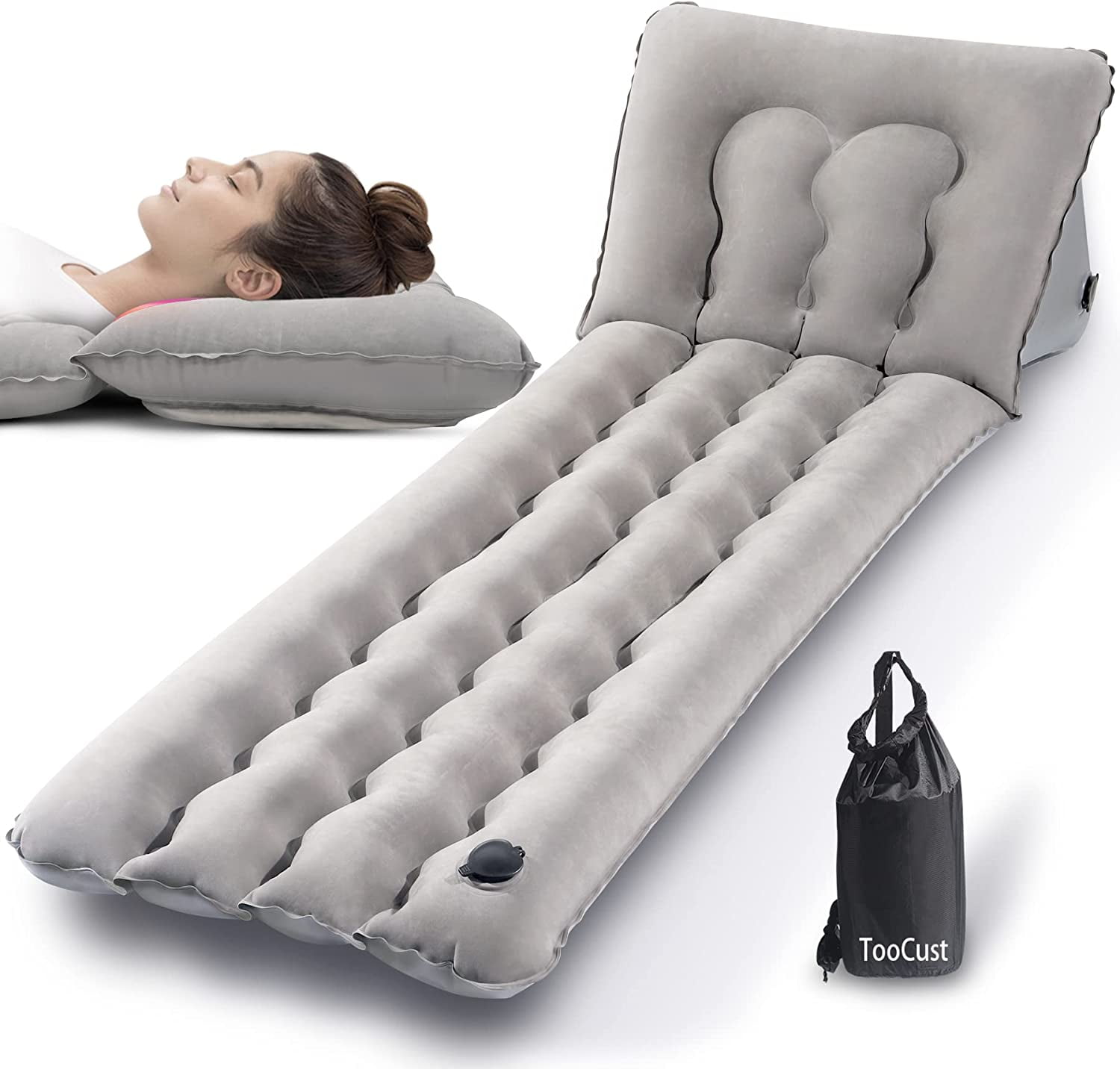 Toocust Gray Blow Up Air Mattress Upgraded Durable Thick Camping