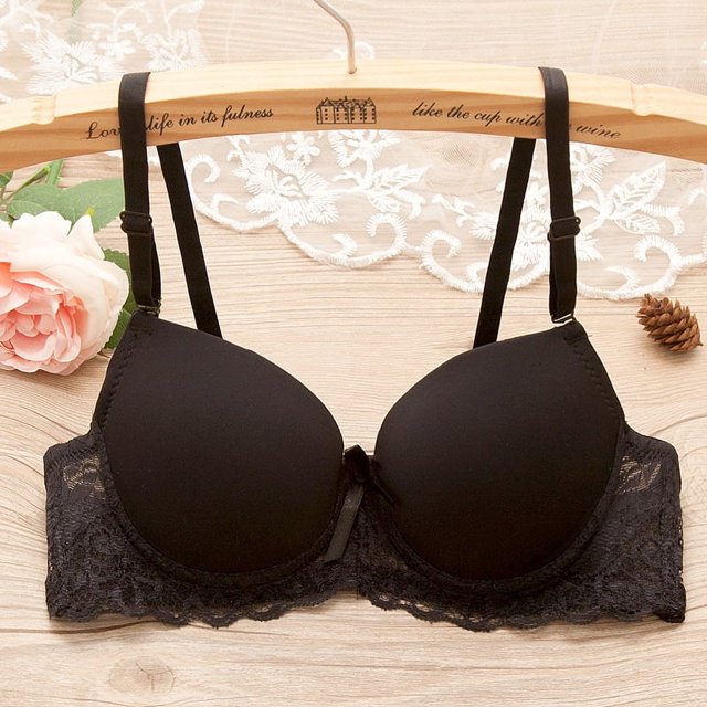 Sujetador push up de mujer, fino y mediano, de color liso, sexy, de encaje brillante