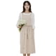 thumbnail image 1 of Vestido tipo delantal con cintura de lino y algodón bordado de estilo coreano, 1 of 2
