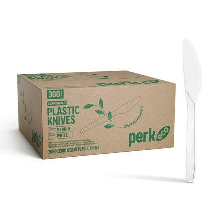 Staples Perk Compostable Plastic Knife Medium-Weight White PK56199