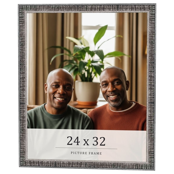 24x32 Frame Silver Grey Distressed Solid Wood Picture Frame | 0.75 Inch Moulding Width | Interior