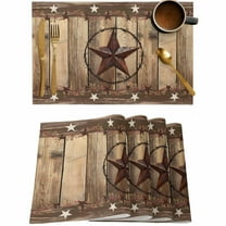 Western Star Farm Texas Placemats Set of 4,Wipeable Washable Table Mats for Dining Tables,Vintage Brown Wood Board Place Mats for Kitchen Event Party Tabletop Decor