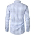 thumbnail image 3 of Camisa JEMITOP para hombre, manga larga, corte ajustado, a cuadros, blanco y azul S, 3 of 6